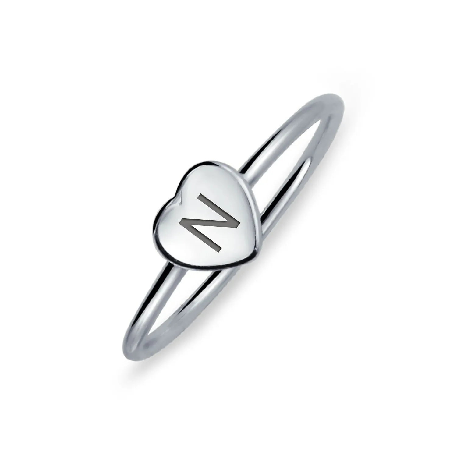 Simple ABC Heart Shape Monogram Initial Silver Ring Sterling A-Z Signet