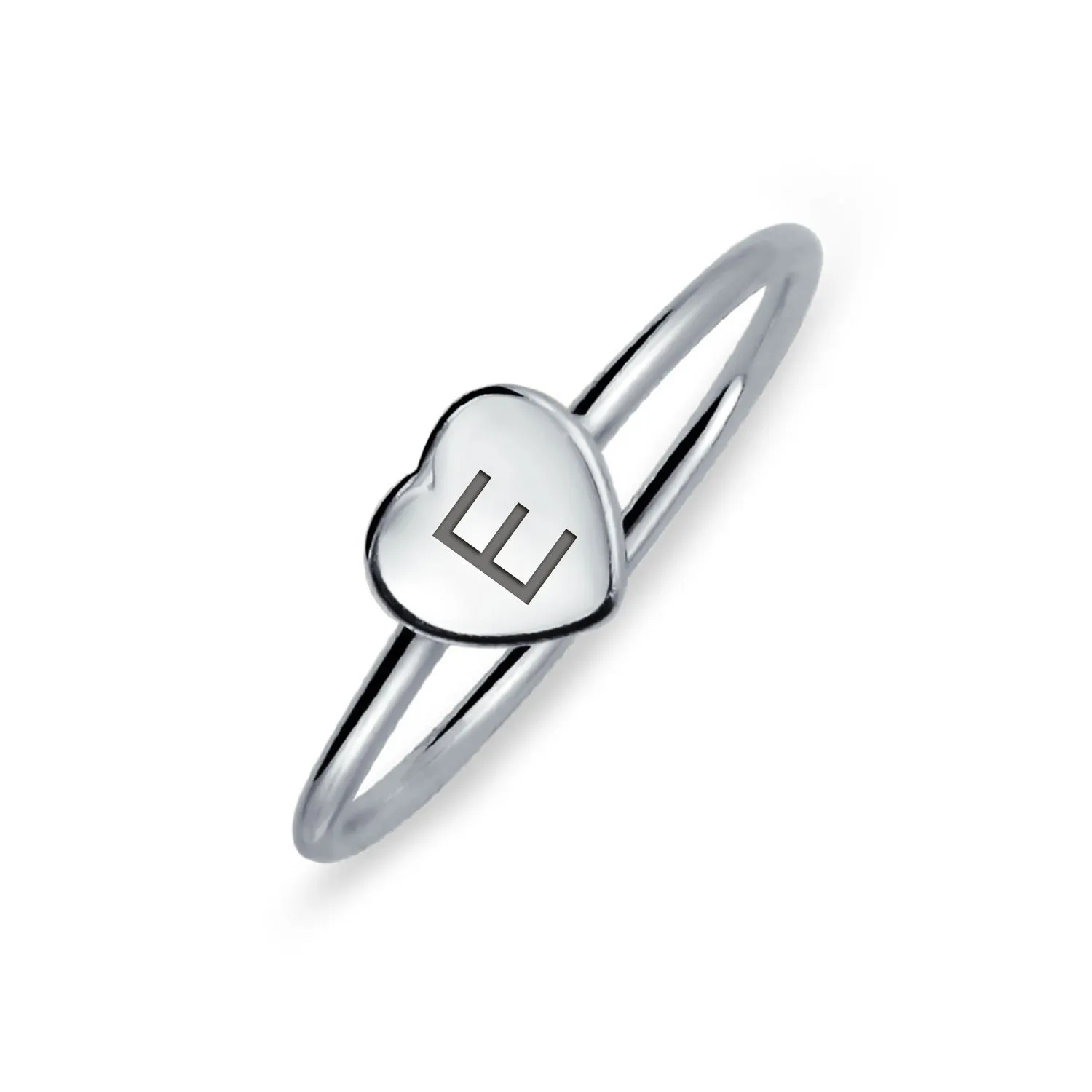 Simple ABC Heart Shape Monogram Initial Silver Ring Sterling A-Z Signet