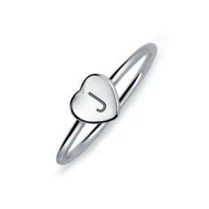 Simple ABC Heart Shape Monogram Initial Silver Ring Sterling A-Z Signet