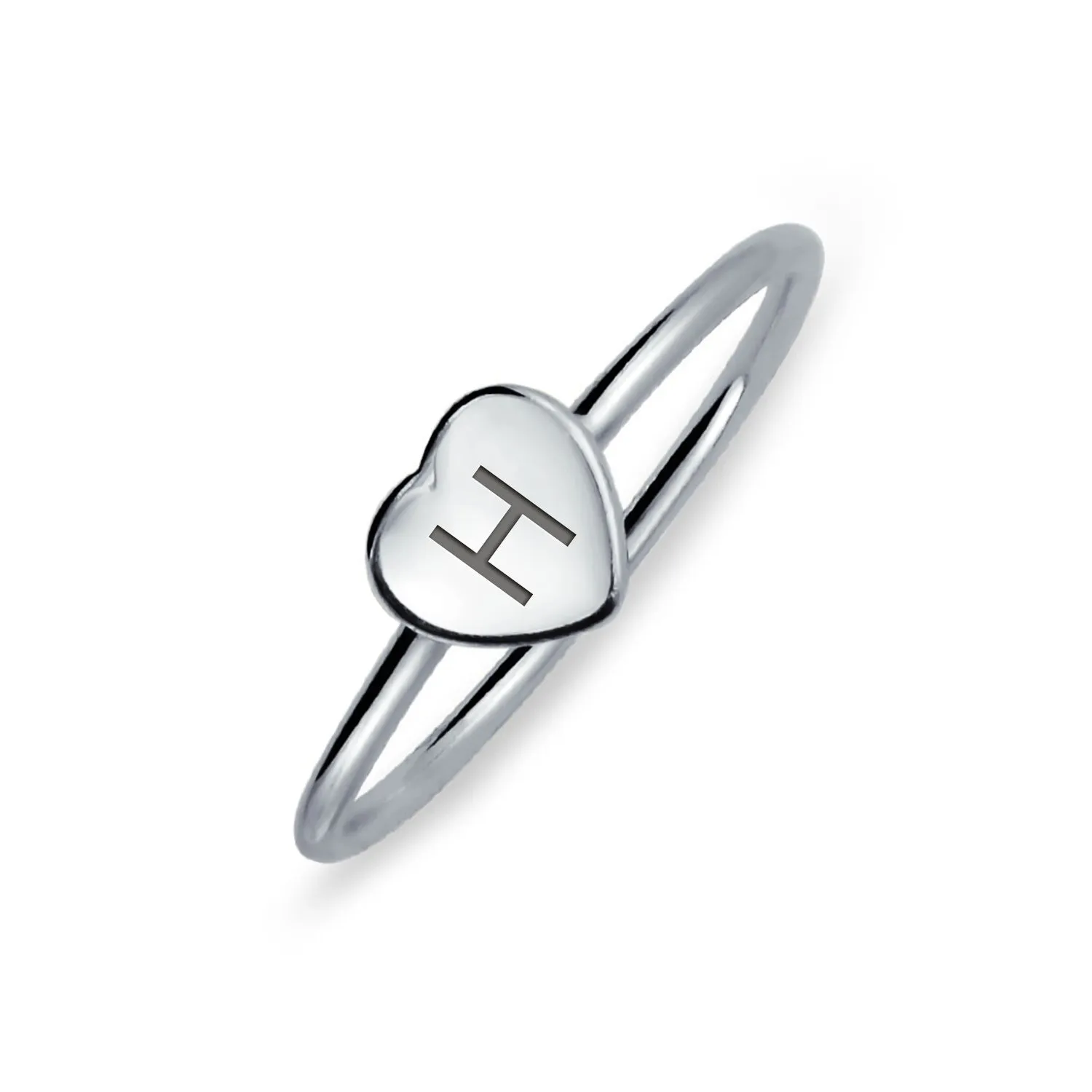 Simple ABC Heart Shape Monogram Initial Silver Ring Sterling A-Z Signet