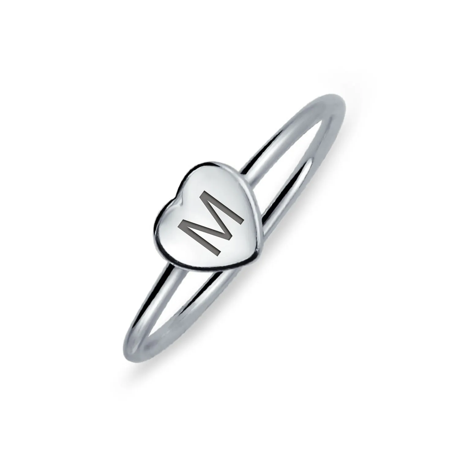 Simple ABC Heart Shape Monogram Initial Silver Ring Sterling A-Z Signet