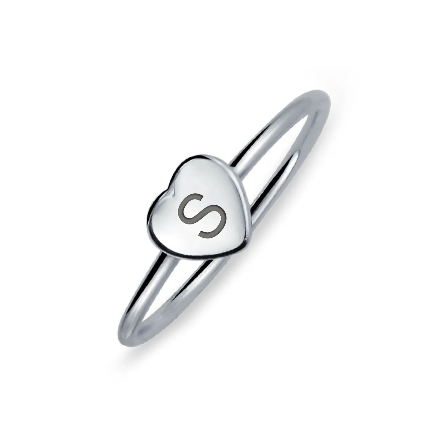 Simple ABC Heart Shape Monogram Initial Silver Ring Sterling A-Z Signet