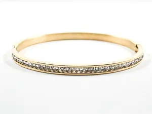 Simple One Row Unique Crystal Pattern Gold Tone Steel Bangle