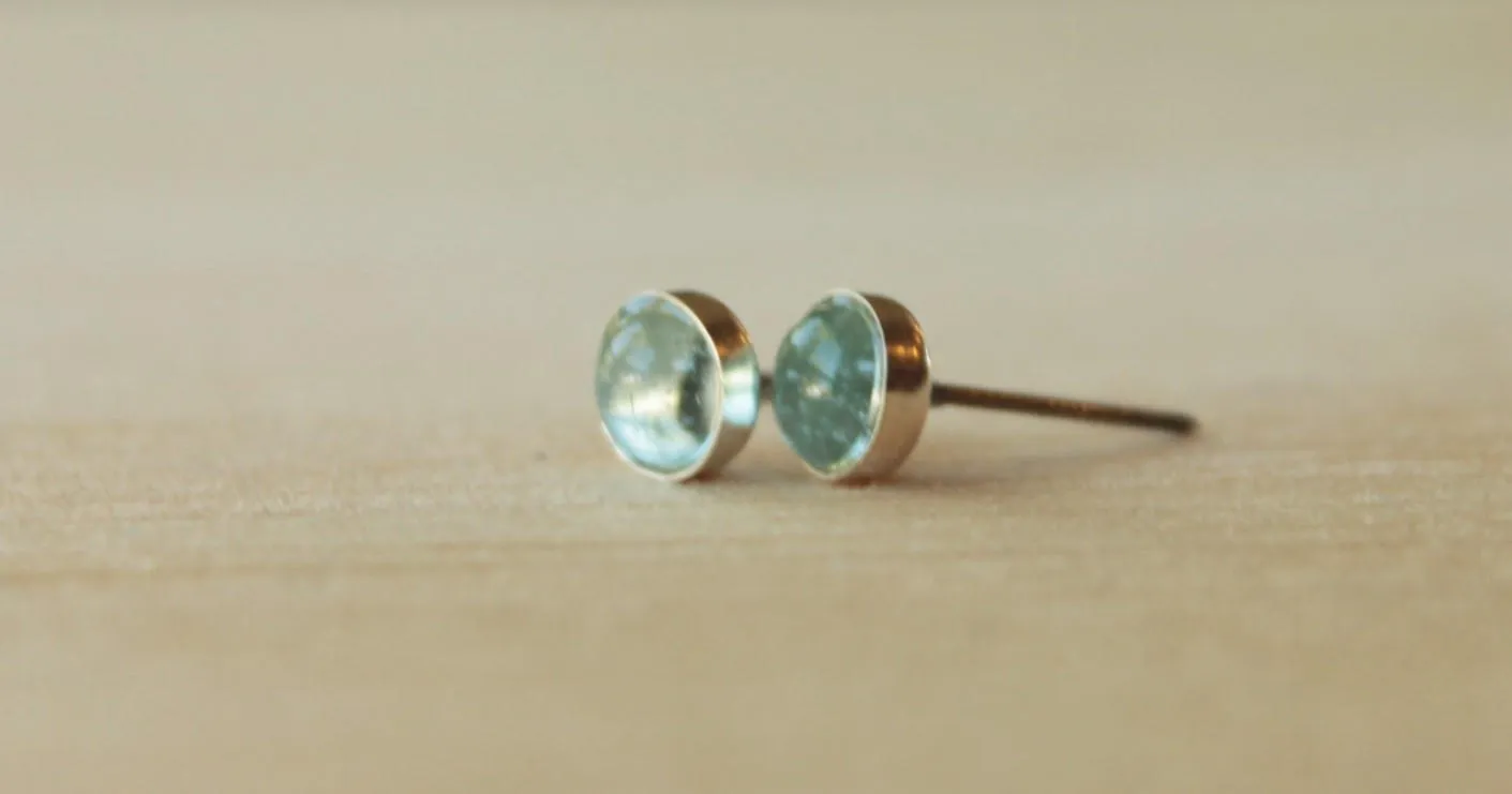 Sky Blue Topaz Bezel Gemstones, Large (Niobium or Titanium Post Earrings)