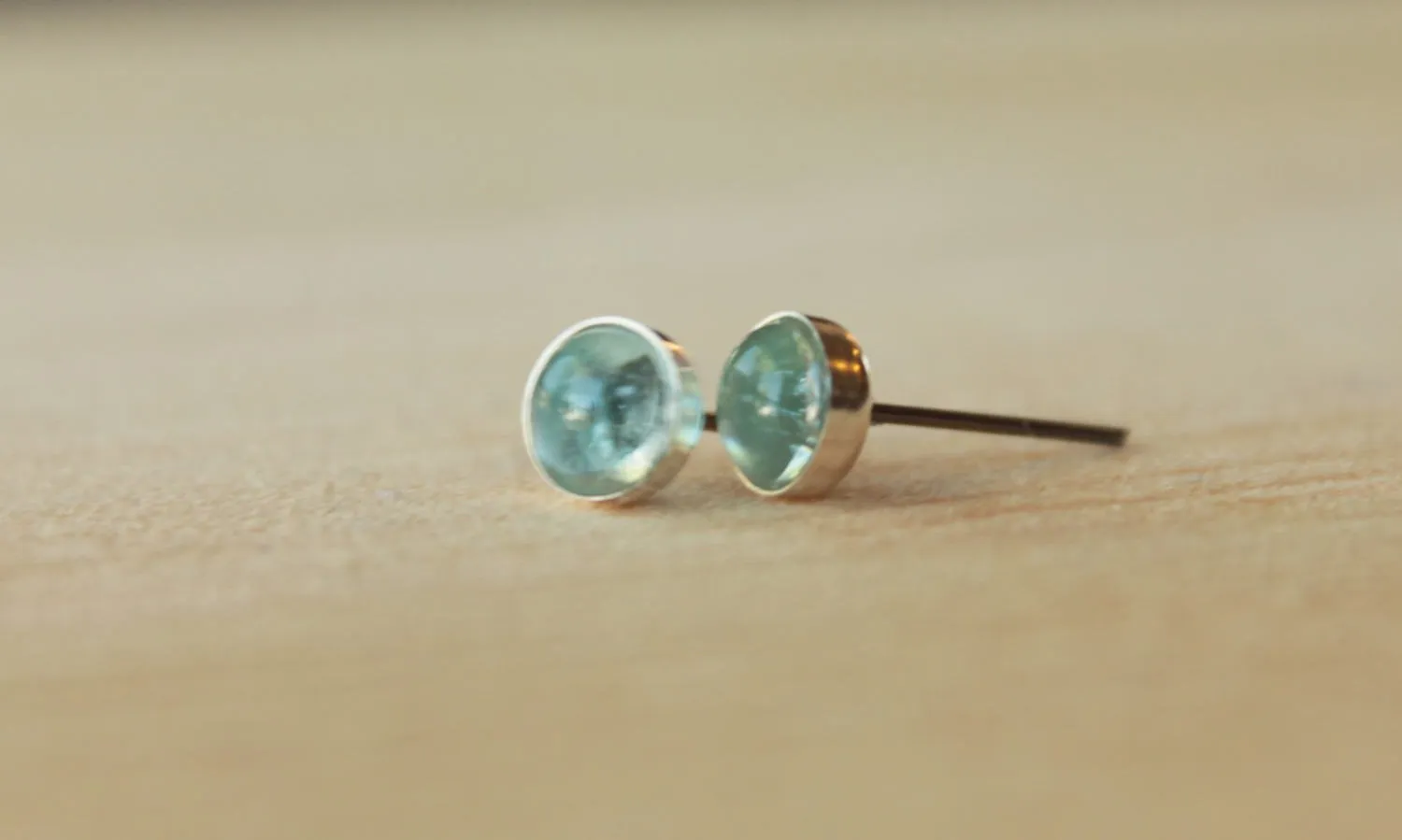 Sky Blue Topaz Bezel Gemstones, Large (Niobium or Titanium Post Earrings)