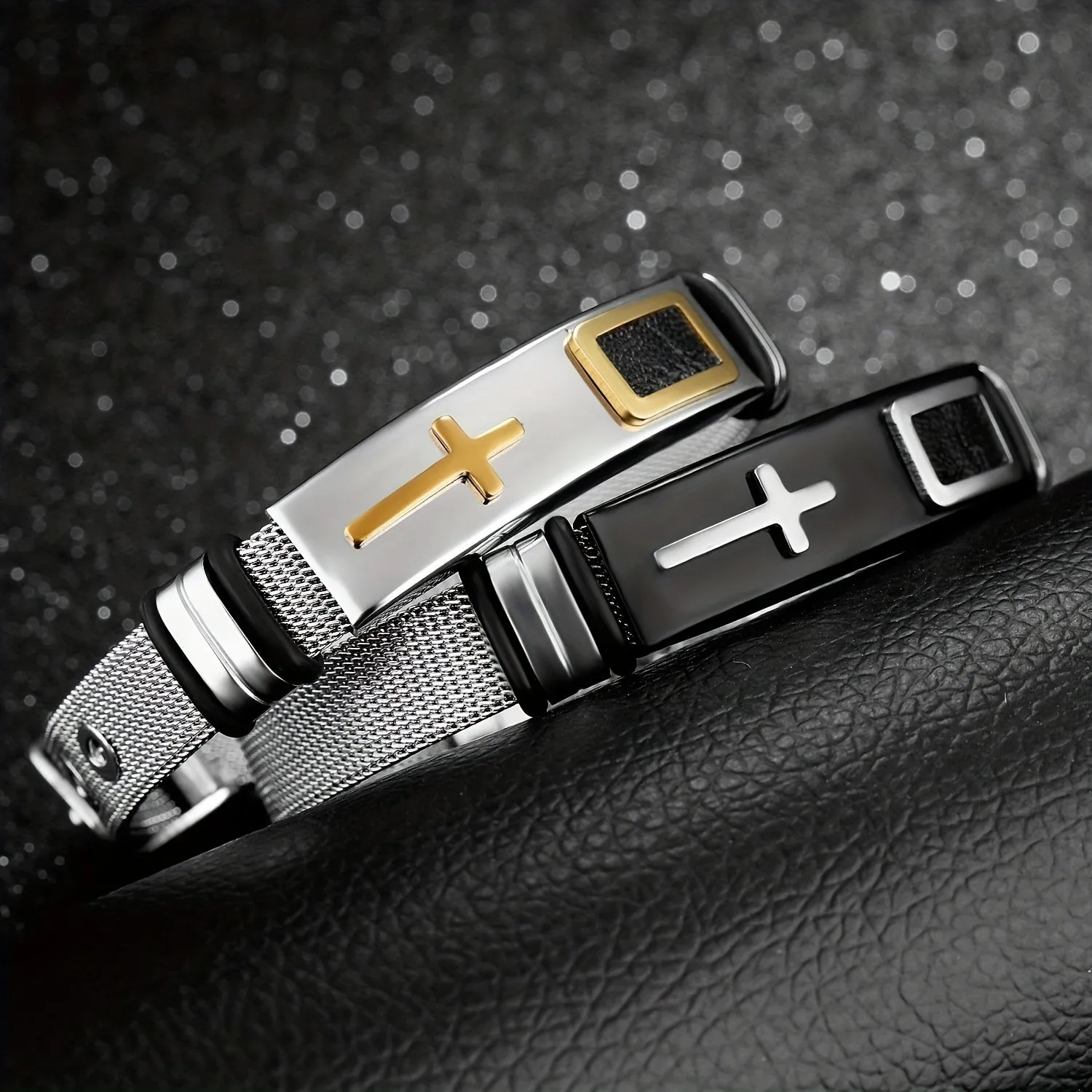 Sleek Cross Titanium Steel Bracelet for Men | Metal