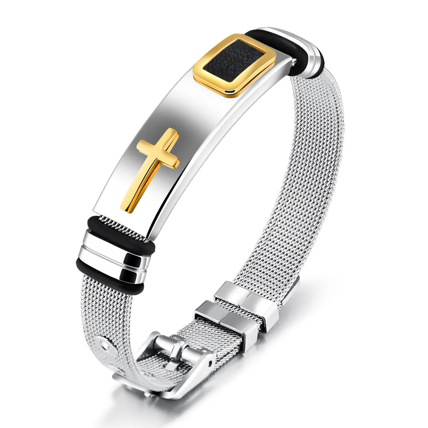 Sleek Cross Titanium Steel Bracelet for Men | Metal