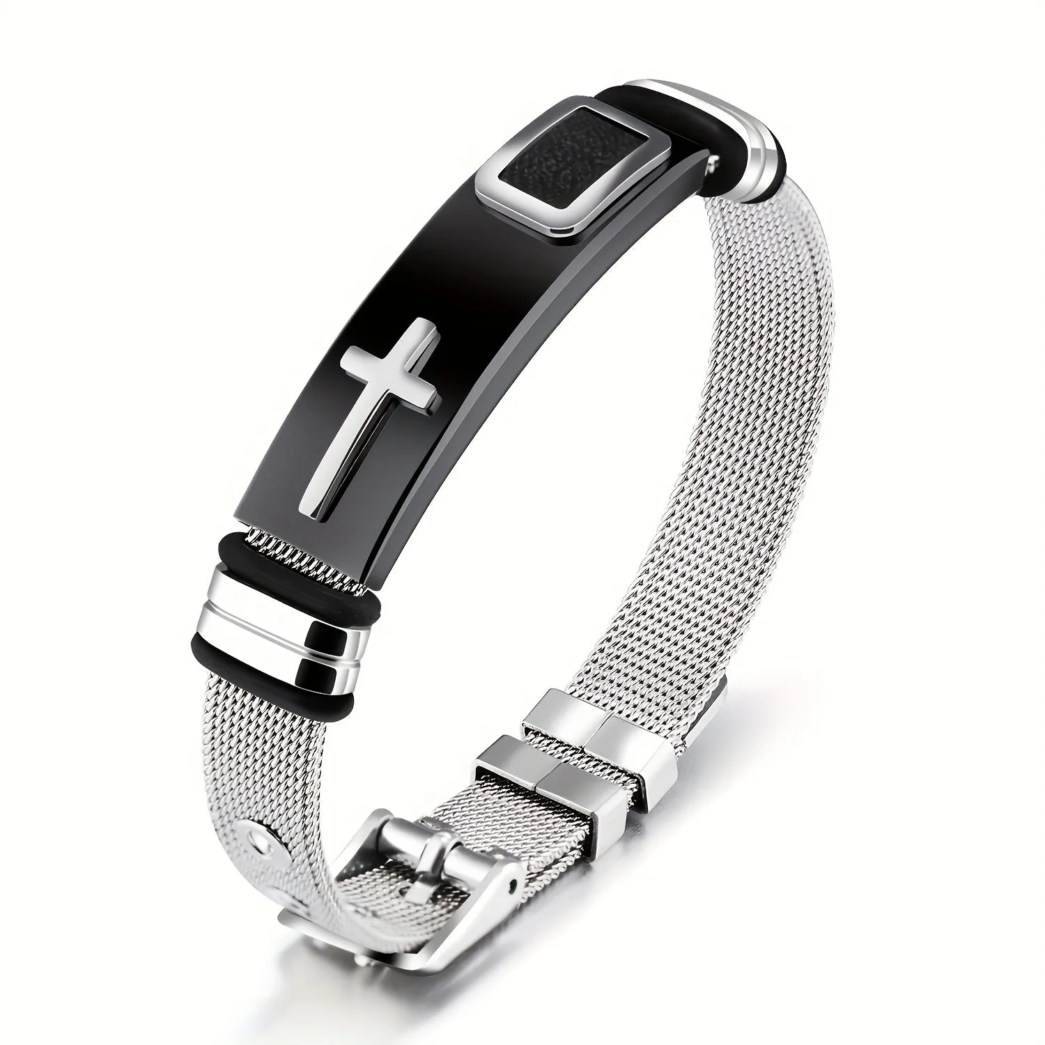 Sleek Cross Titanium Steel Bracelet for Men | Metal