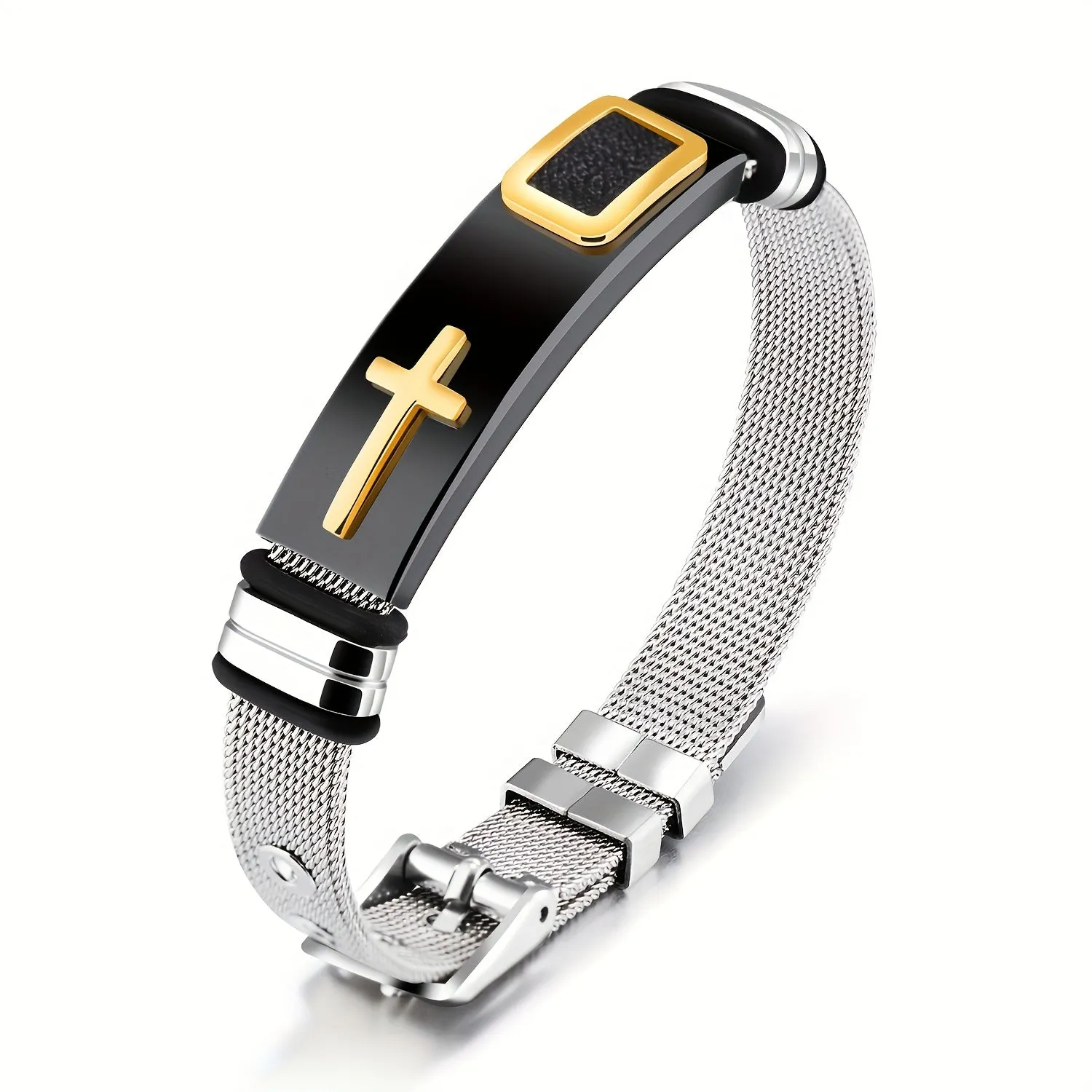 Sleek Cross Titanium Steel Bracelet for Men | Metal