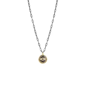 small link chain with cz evil eye disc charm