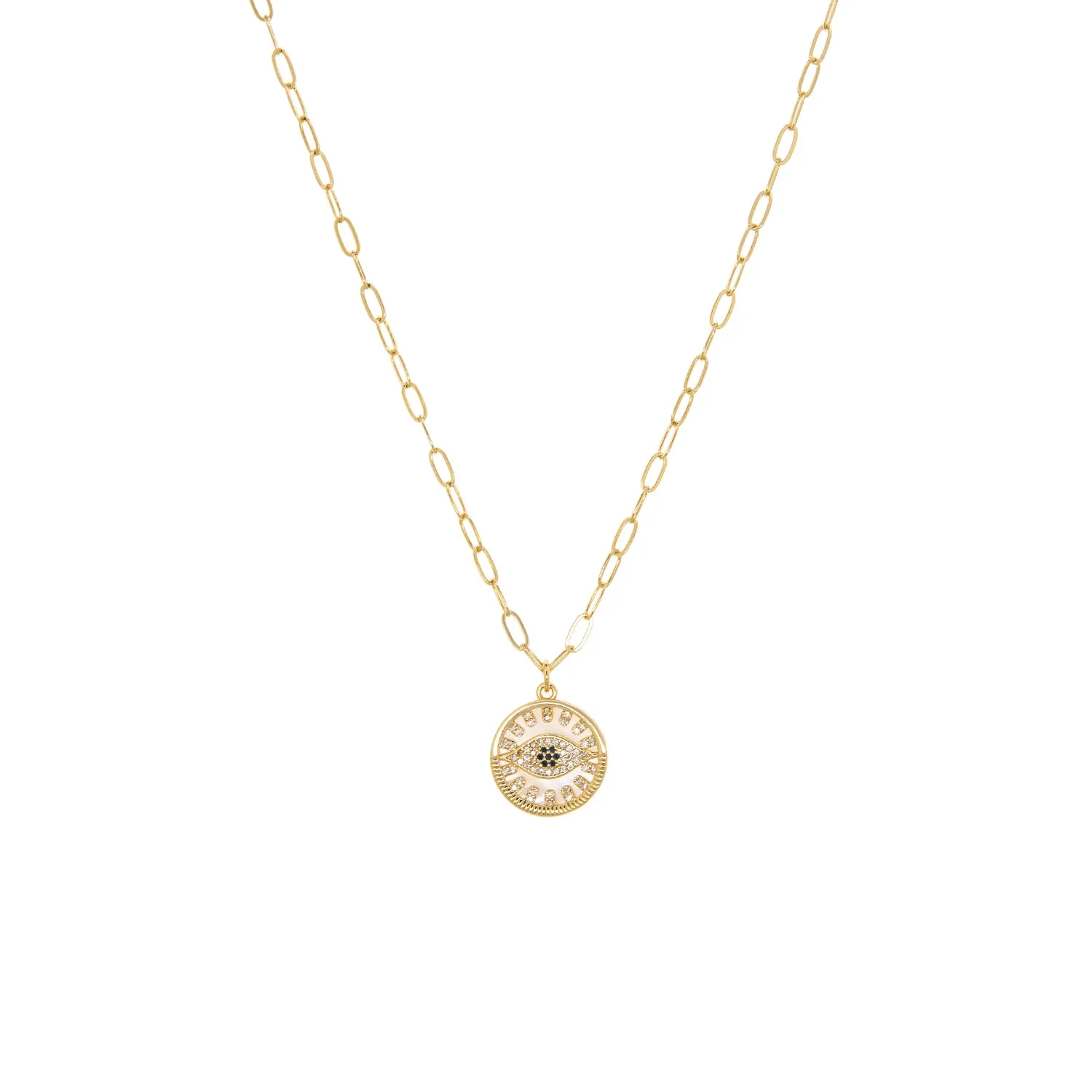 small link chain with cz evil eye disc charm