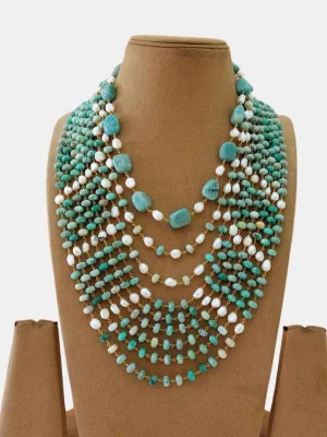 Statement Turquoise Beads Studded Layered Necklace