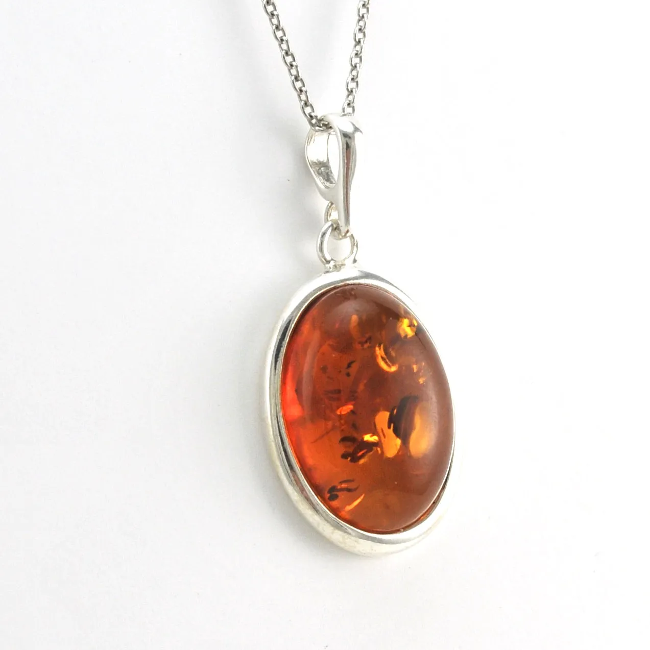 Sterling Silver Amber Oval Necklace