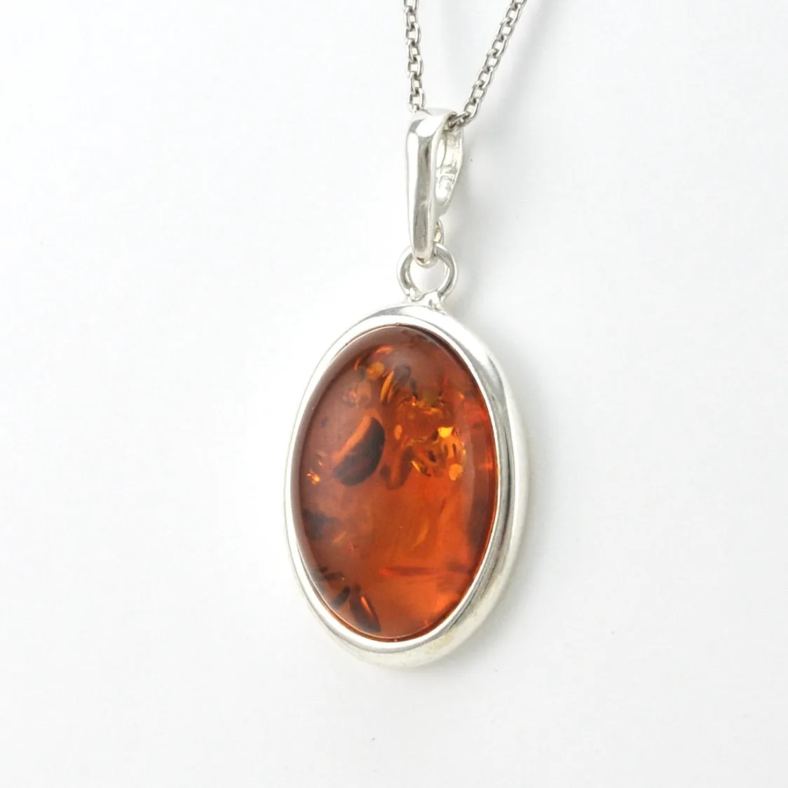 Sterling Silver Amber Oval Necklace