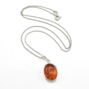Sterling Silver Amber Oval Necklace