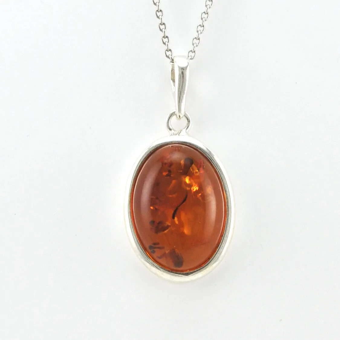 Sterling Silver Amber Oval Necklace