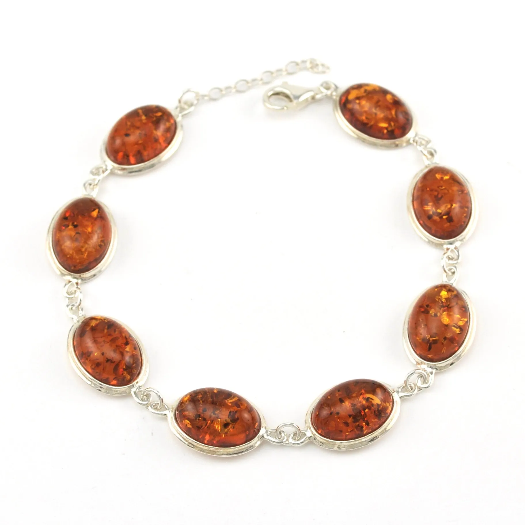 Sterling Silver Baltic Amber Oval Link Bracelet