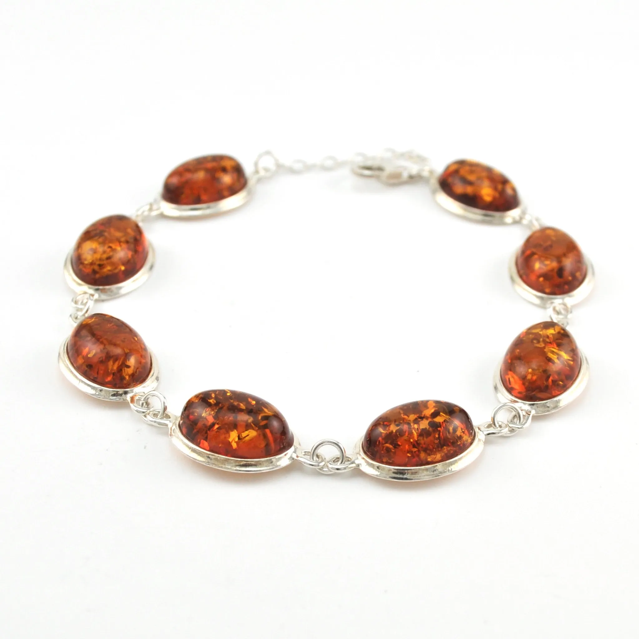 Sterling Silver Baltic Amber Oval Link Bracelet