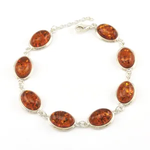 Sterling Silver Baltic Amber Oval Link Bracelet