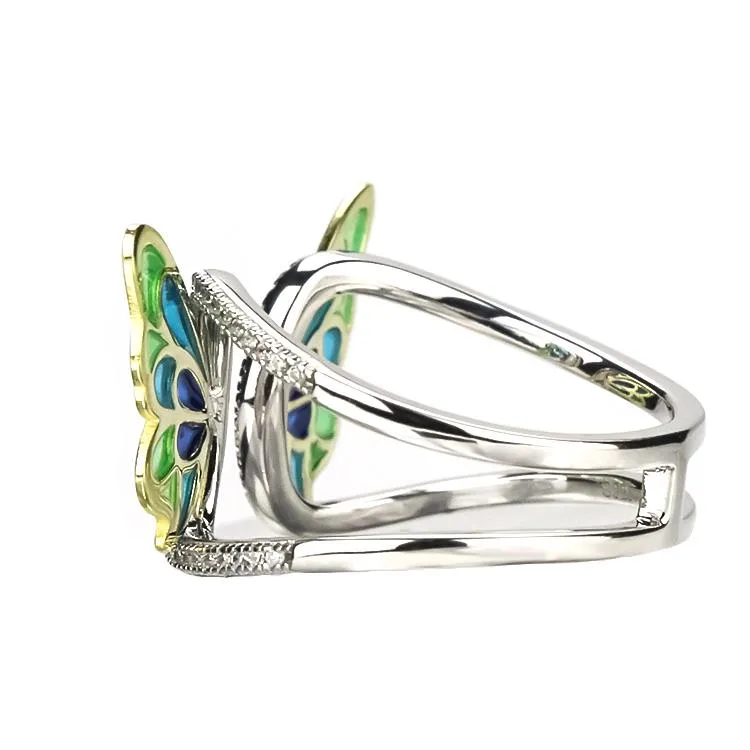 Sterling Silver Enamel Butterfly Necklace with Swarovski Crystal Top of the Line!
