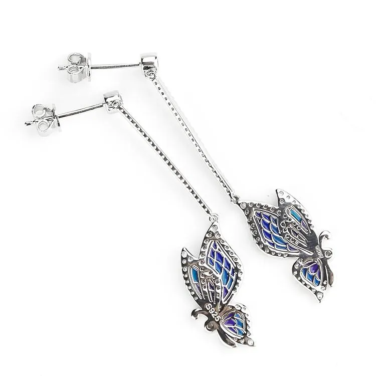 Sterling Silver Enamel Butterfly Necklace with Swarovski Crystal Top of the Line!