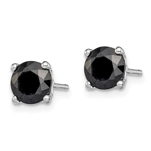Sterling Silver Genuine 7mm Round Black Sapphire Post Earrings