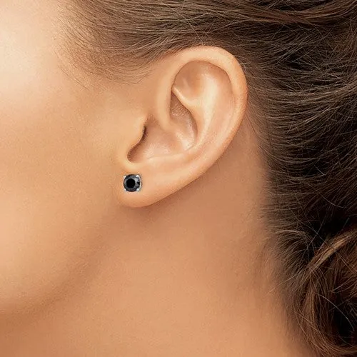 Sterling Silver Genuine 7mm Round Black Sapphire Post Earrings