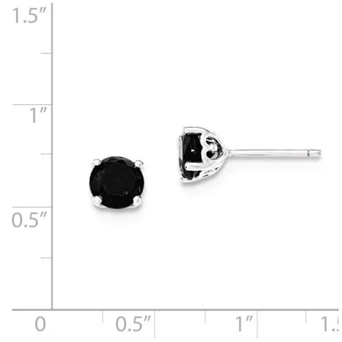 Sterling Silver Genuine 7mm Round Black Sapphire Post Earrings