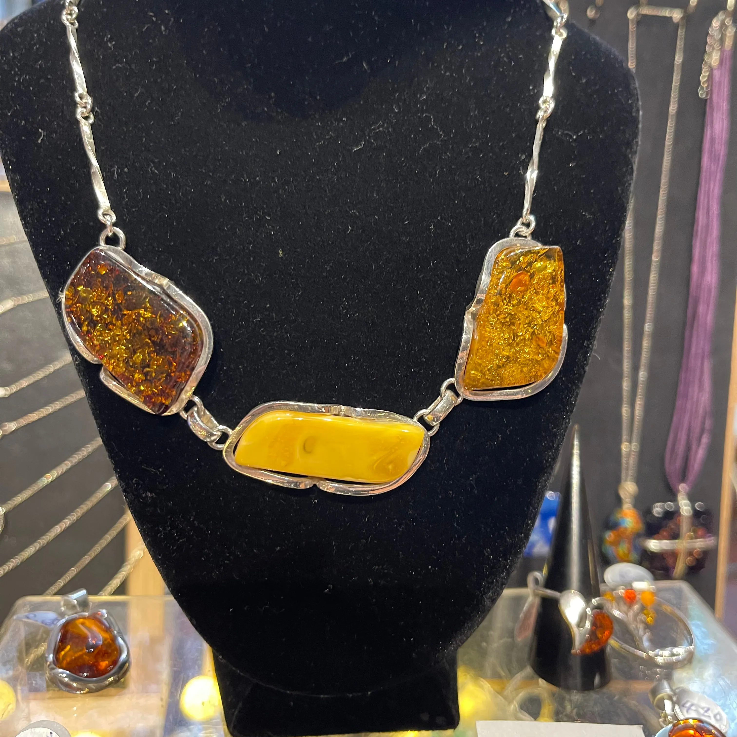 Sterling Silver Statement Multi-stone Amber Necklace