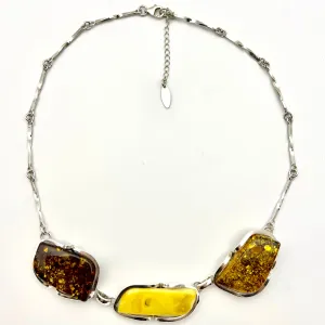 Sterling Silver Statement Multi-stone Amber Necklace