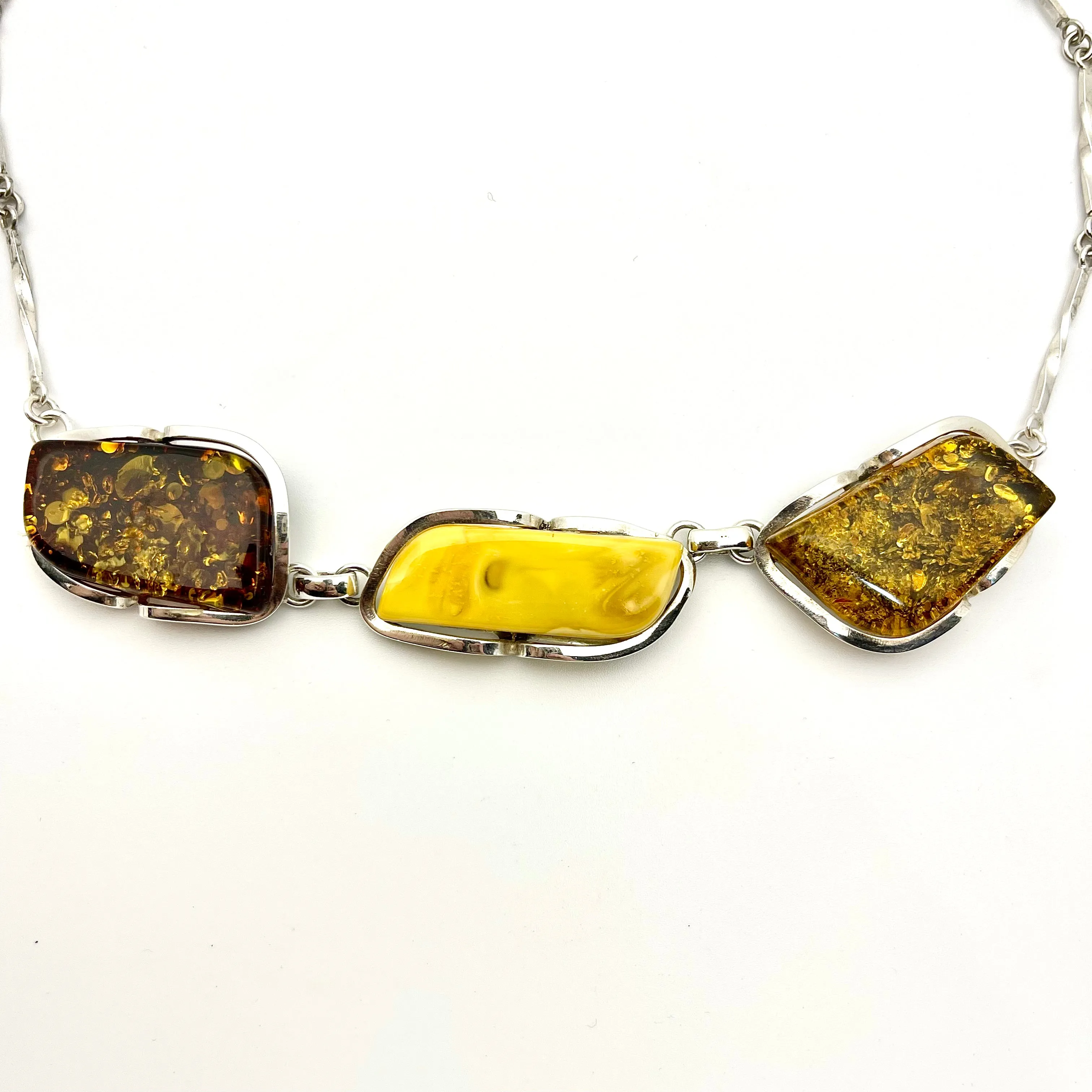 Sterling Silver Statement Multi-stone Amber Necklace