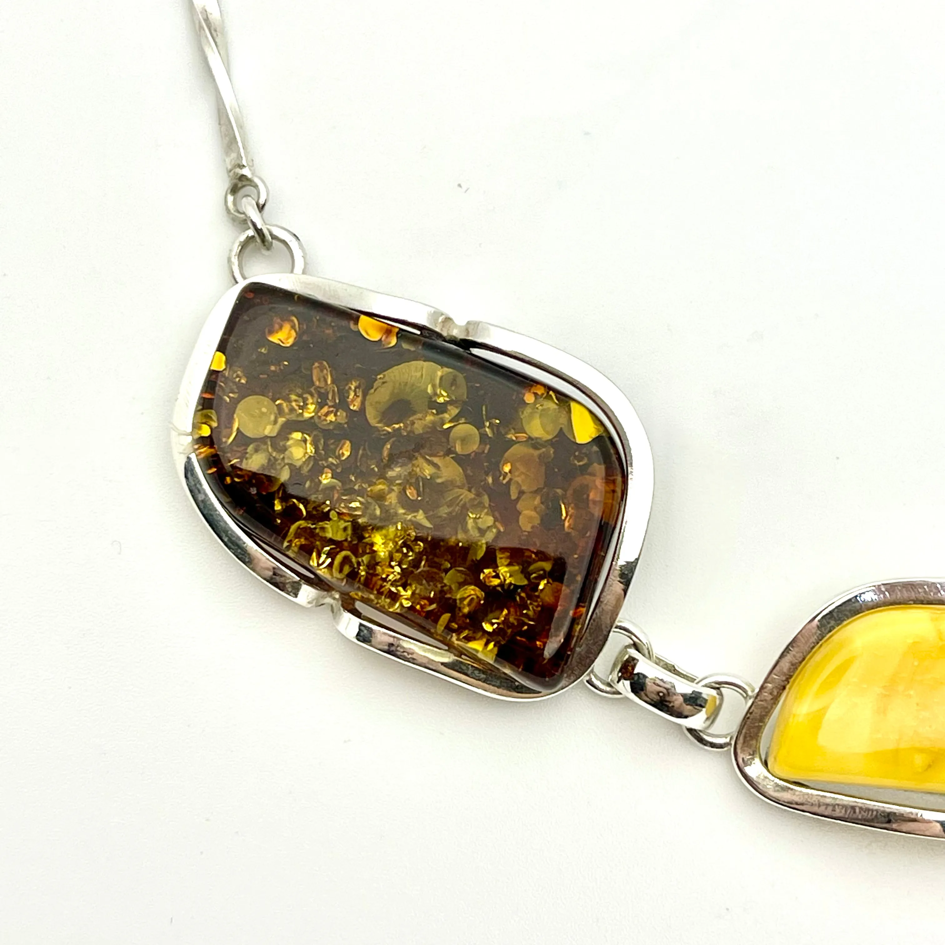 Sterling Silver Statement Multi-stone Amber Necklace