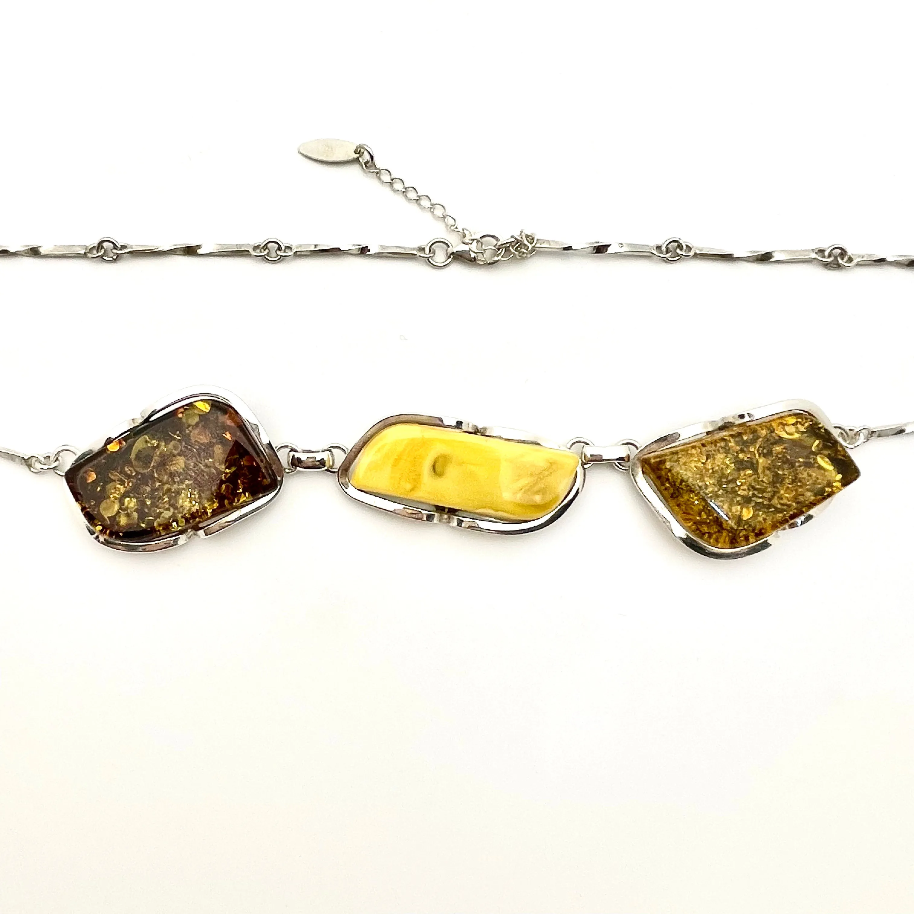 Sterling Silver Statement Multi-stone Amber Necklace