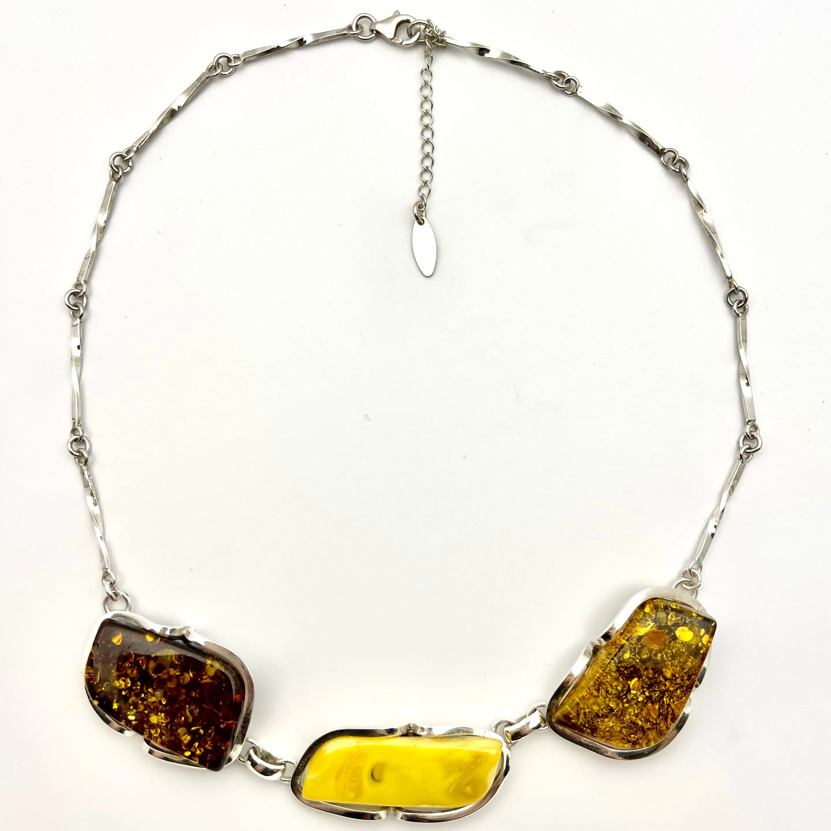 Sterling Silver Statement Multi-stone Amber Necklace