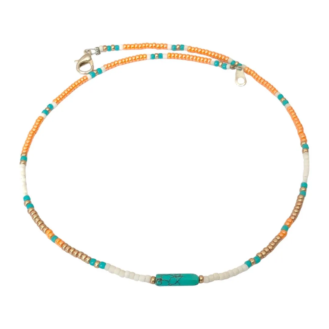 Sunset Orange Beaded Necklace