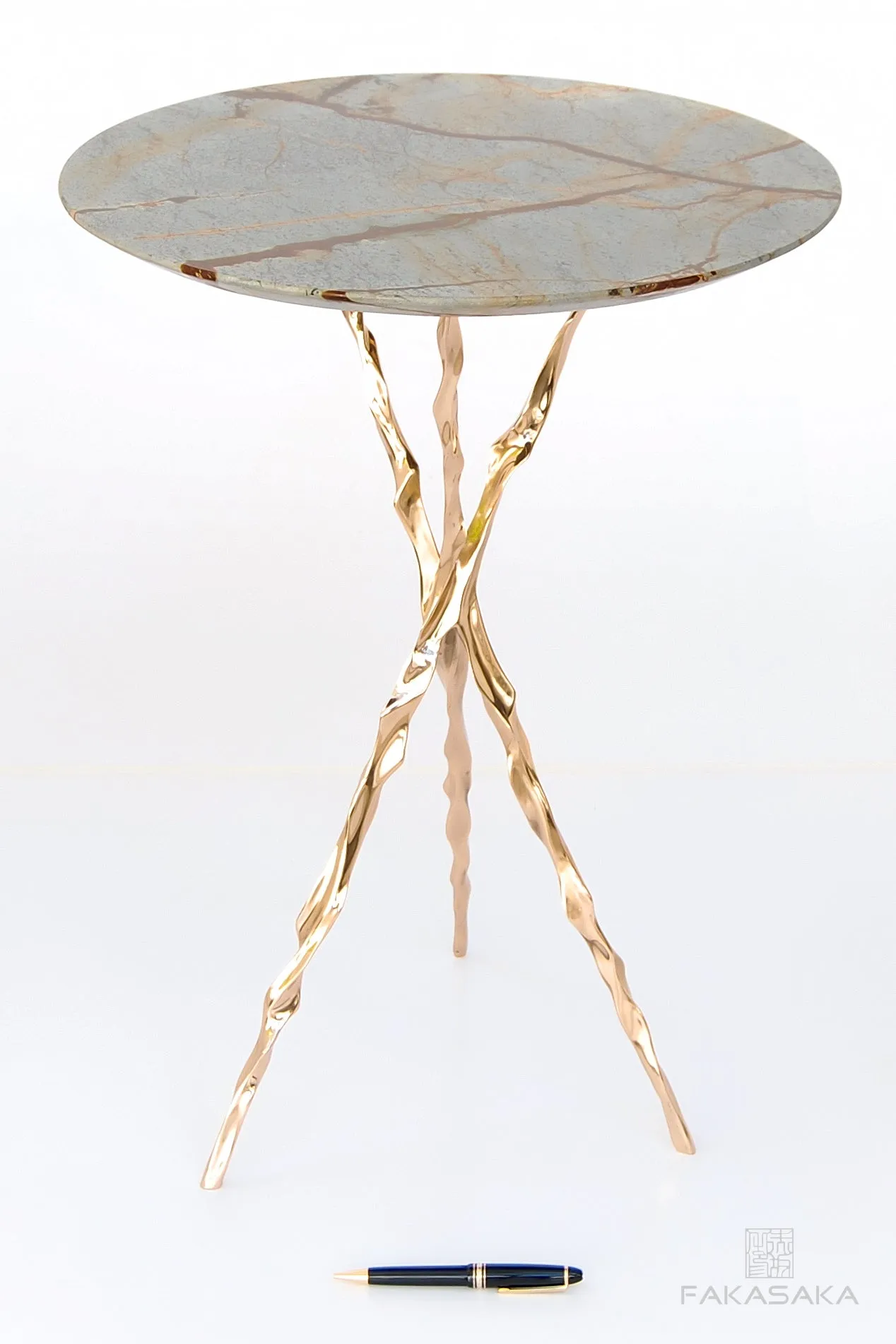THOM DRINK TABLE<br><br>BLUE MARE QUARTZITE<br>POLISHED BRONZE