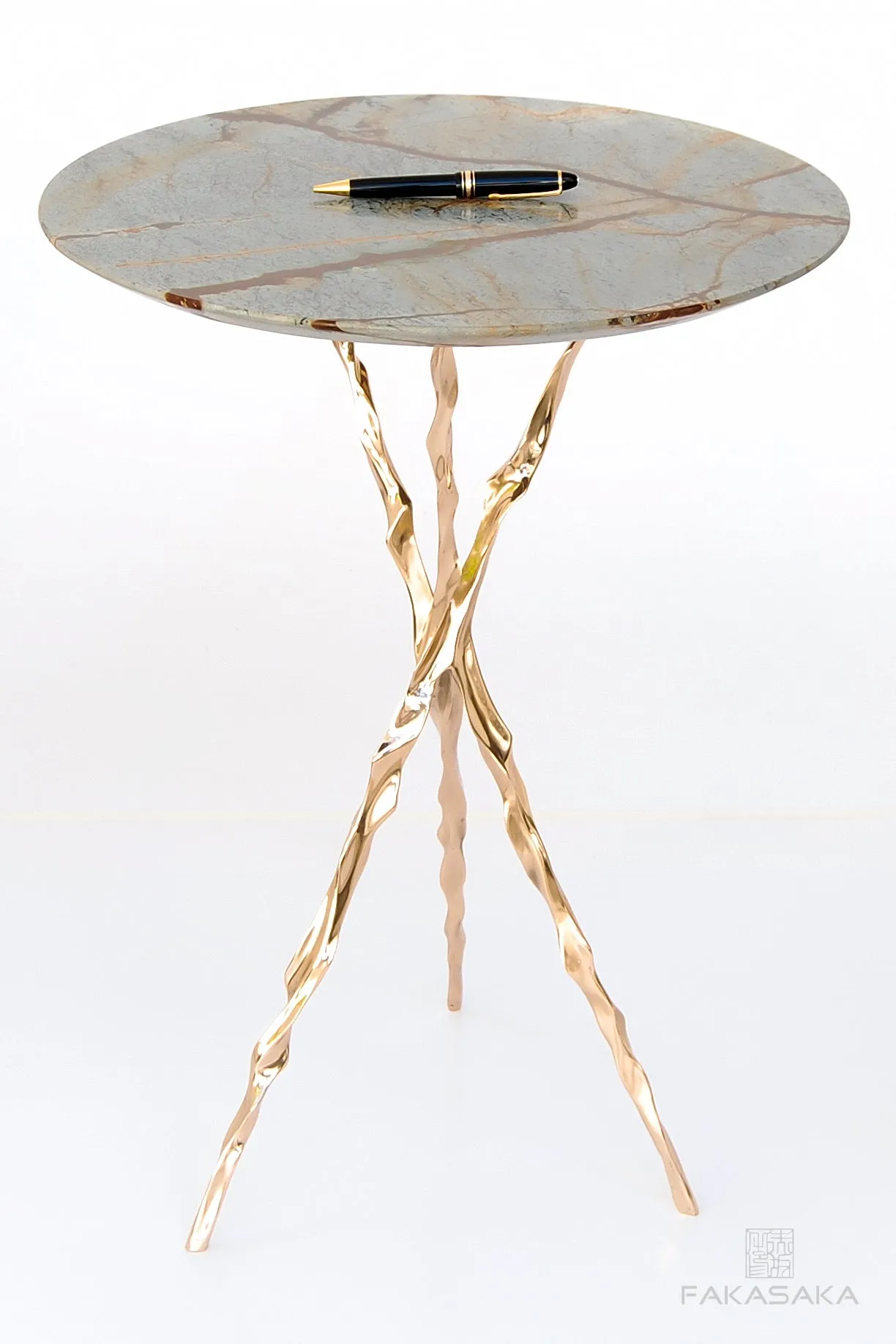 THOM DRINK TABLE<br><br>BLUE MARE QUARTZITE<br>POLISHED BRONZE