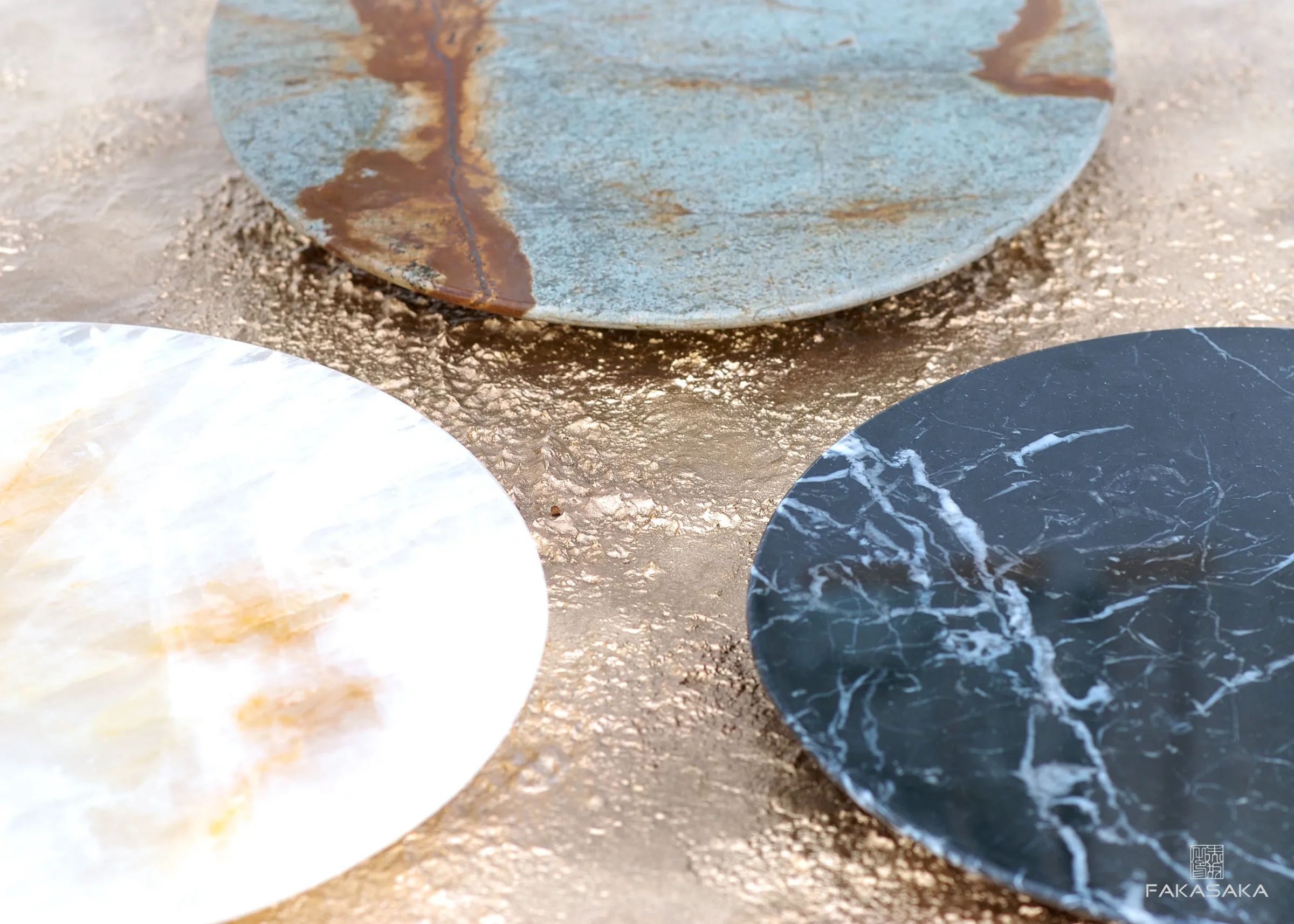 THOM DRINK TABLE<br><br>BLUE MARE QUARTZITE<br>POLISHED BRONZE