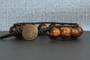 Tiger Eye Single Wrap Bracelet on Brown/Black Leather