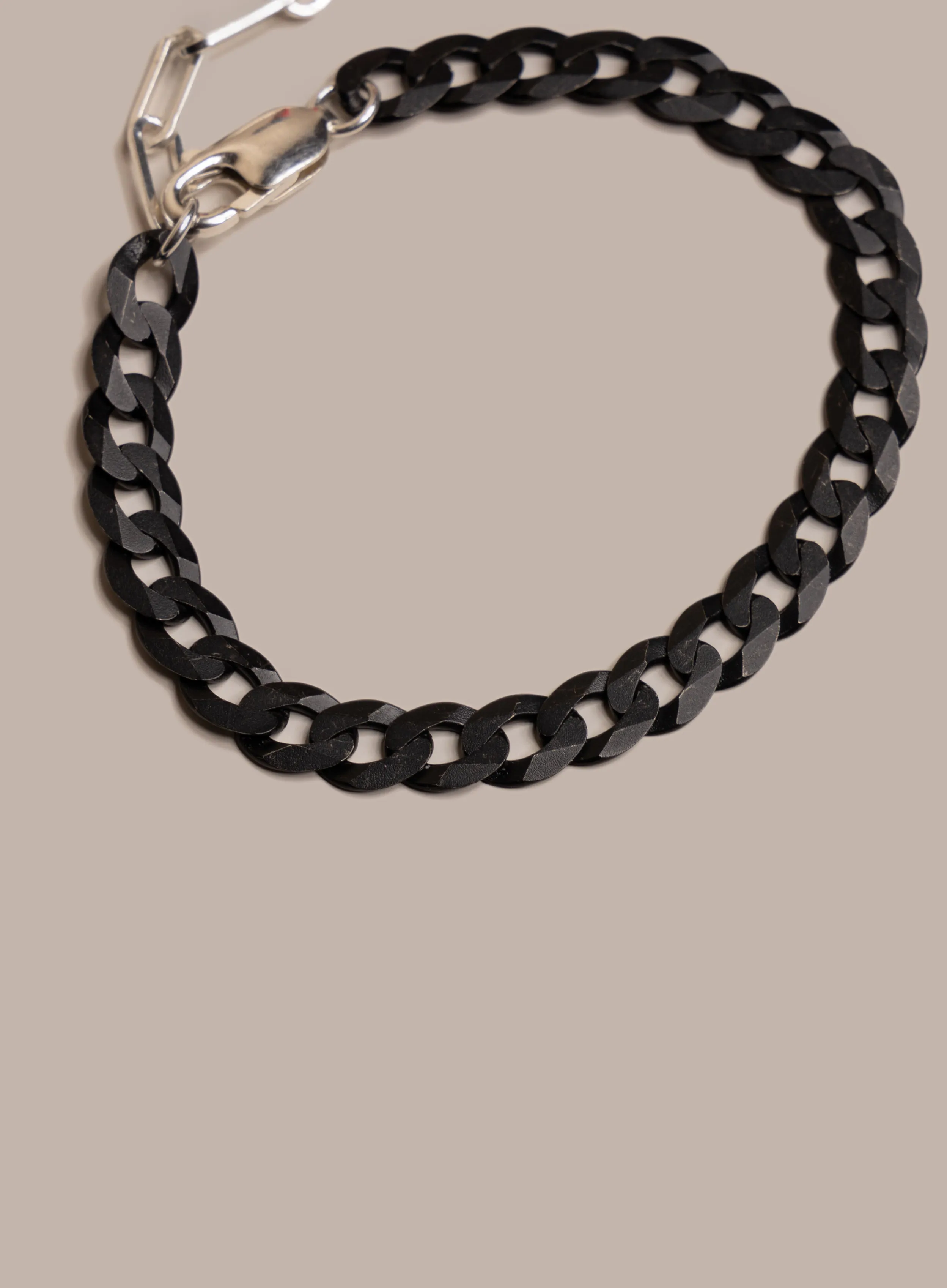 Titanium Coated Sterling Silver Flattened Curb Chain Bracelet for Men