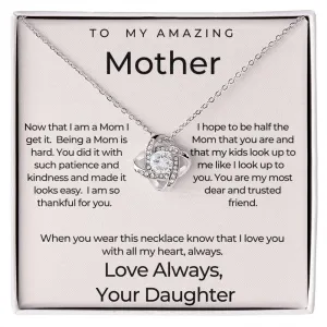 To My Amazing Mother Love Knot Necklace, Gift for Mom from Daughter, Meaningful gift in Mother's Day