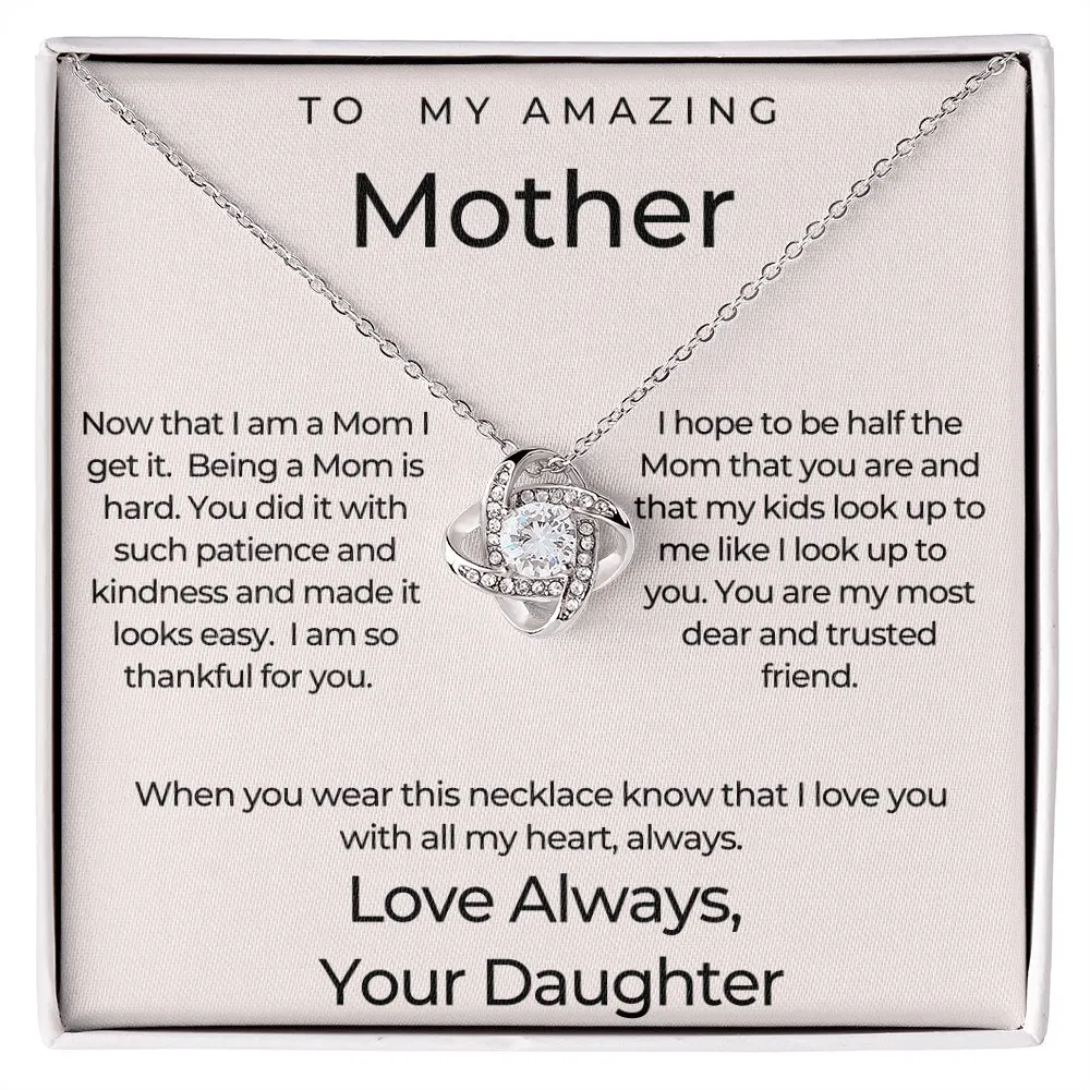 To My Amazing Mother Love Knot Necklace, Gift for Mom from Daughter, Meaningful gift in Mother's Day