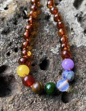 Toddler Amber Necklace; Cognac & Mixed Bead - Amber House