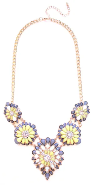 Tri-Color Blossoming Jeweled Necklace- Gray & Yellow