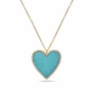 Turquoise and Diamond Heart Necklace