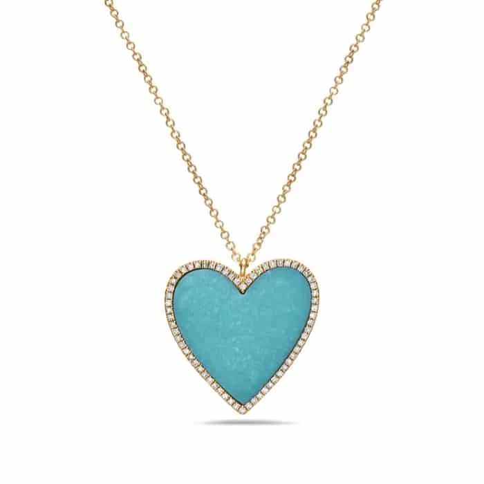 Turquoise and Diamond Heart Necklace