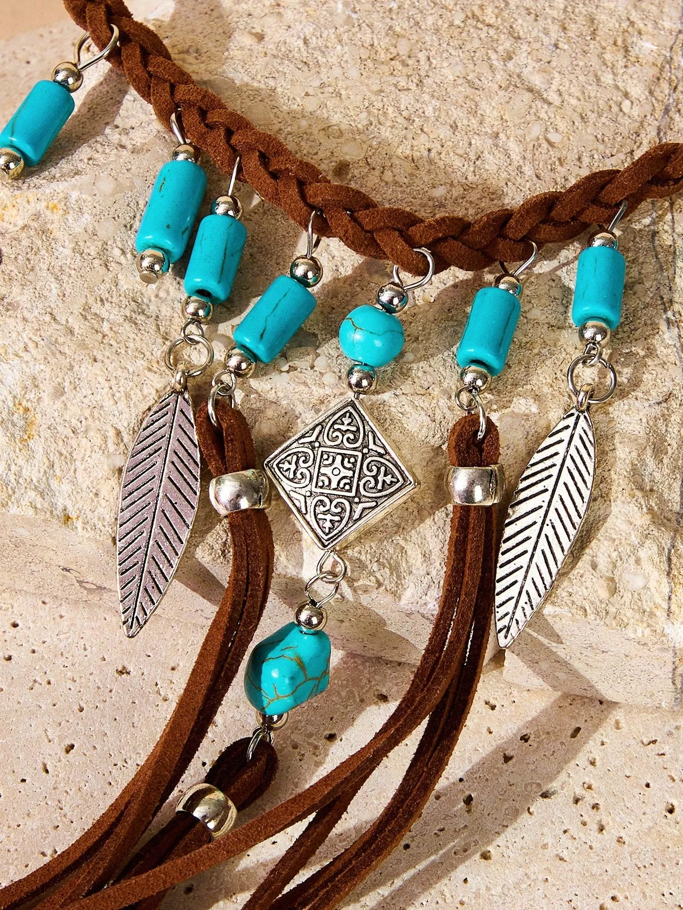 Turquoise and Leather Necklace