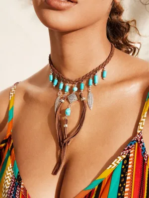 Turquoise and Leather Necklace