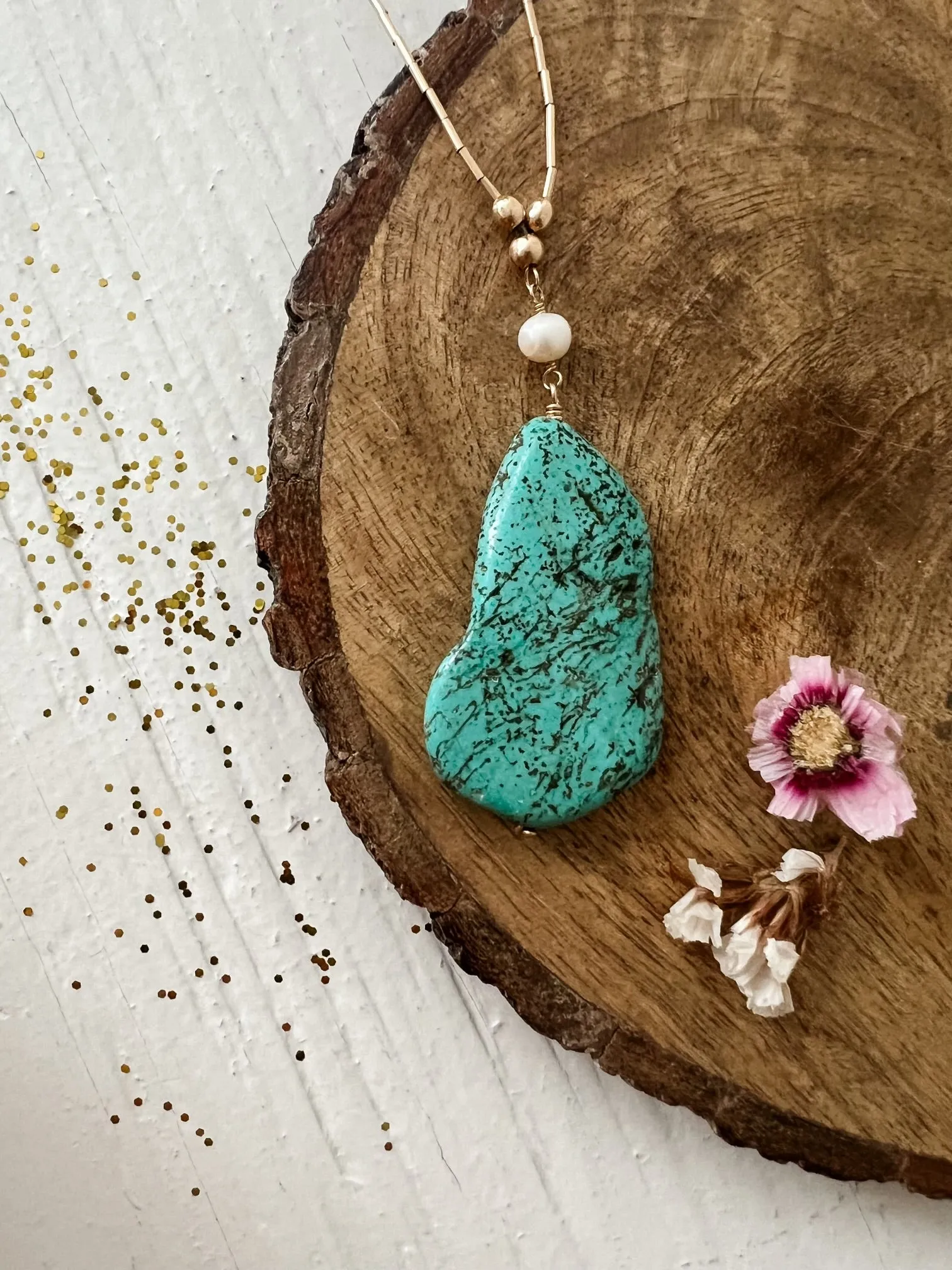 Turquoise and Pearl Statement Necklace