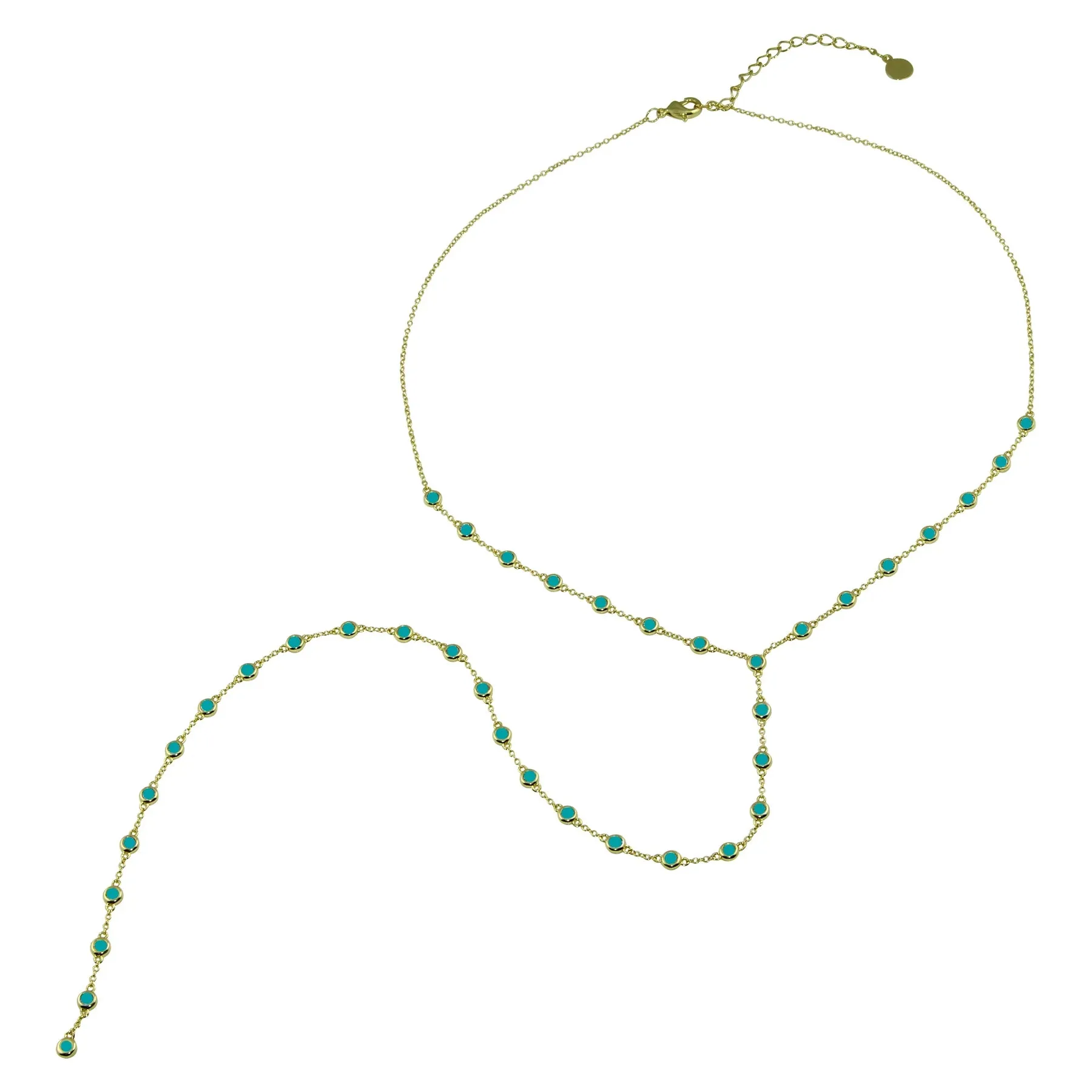Turquoise CZ Bezel Lariat Necklace